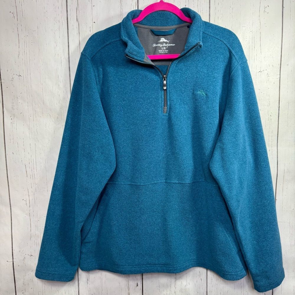 Tommy Bahama Mens Teal Half Zip Pullover Soft Fleece Cozy Casual Layer Outdoor